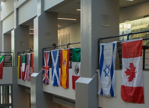 International flags hung in Rubloff 